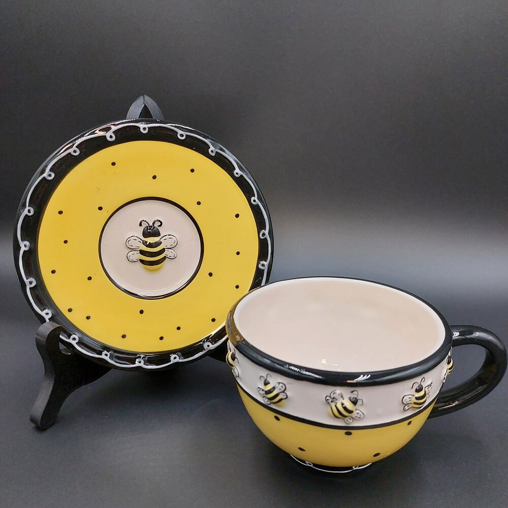 Bee Day Teacup and Saucer by Burton + Burton Bumblebee Ceramic Teacup